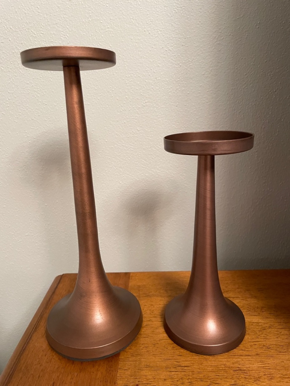 Set of 2 Bronze Copper Color Pillar Candle Holders Sleek Minimalist Style